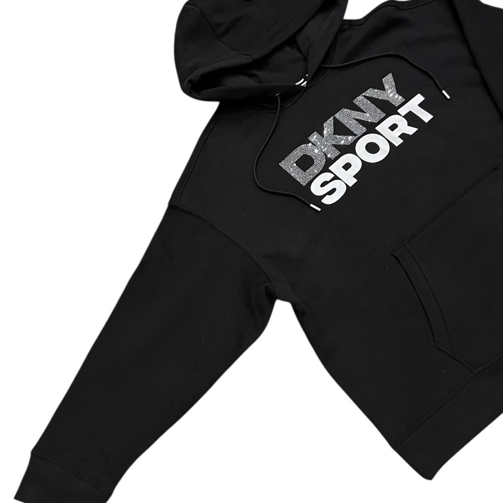 DKNY Rhinestone Logo Hoody Women I Black Silver - Picture 3 of 6